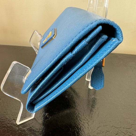 . Prada Long Saffiano Leather Triangle Wallet in Cobalt Blue - Picture 6 of 16